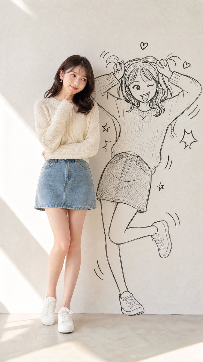 Kawaii Girl With Manga Wall Doodle