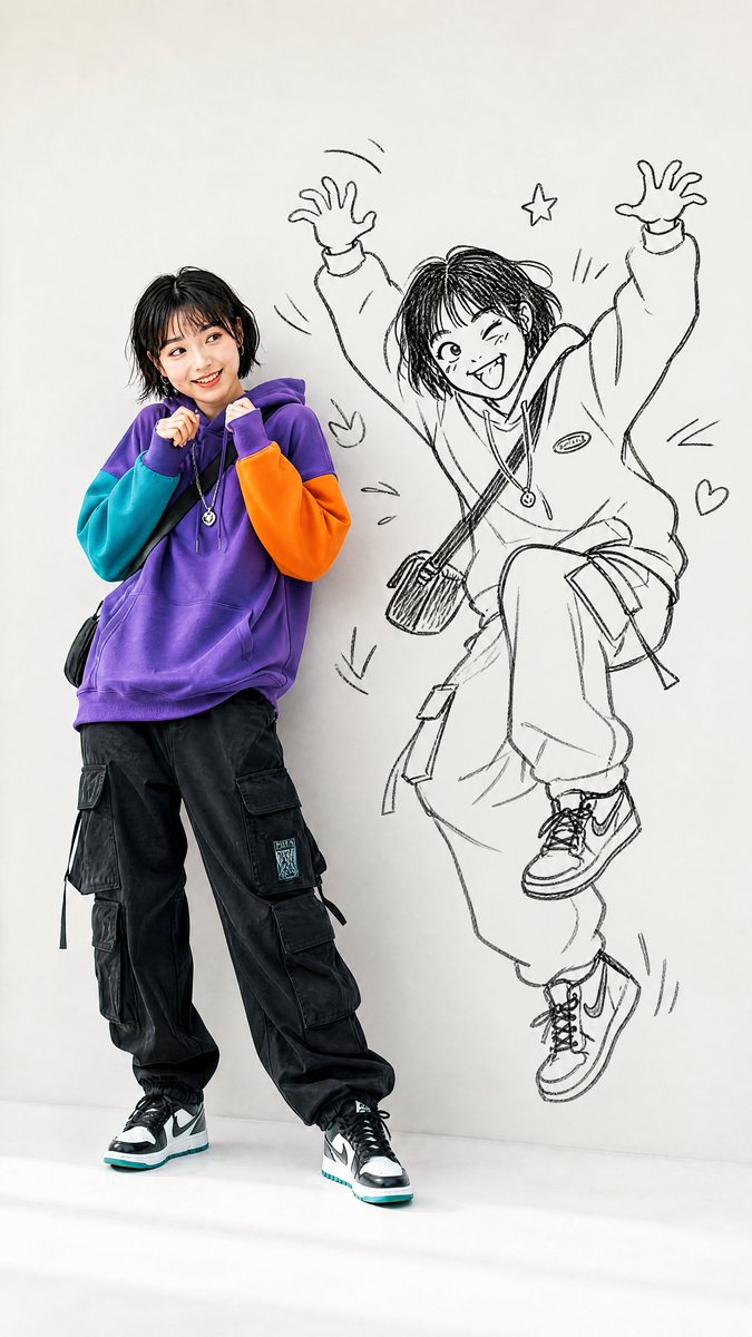 Kawaii Girl With Manga Wall Doodle