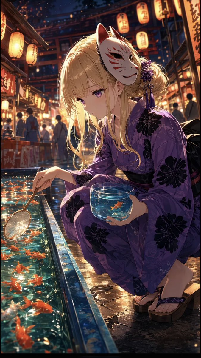 Anime Girl at Goldfish Festival Stall