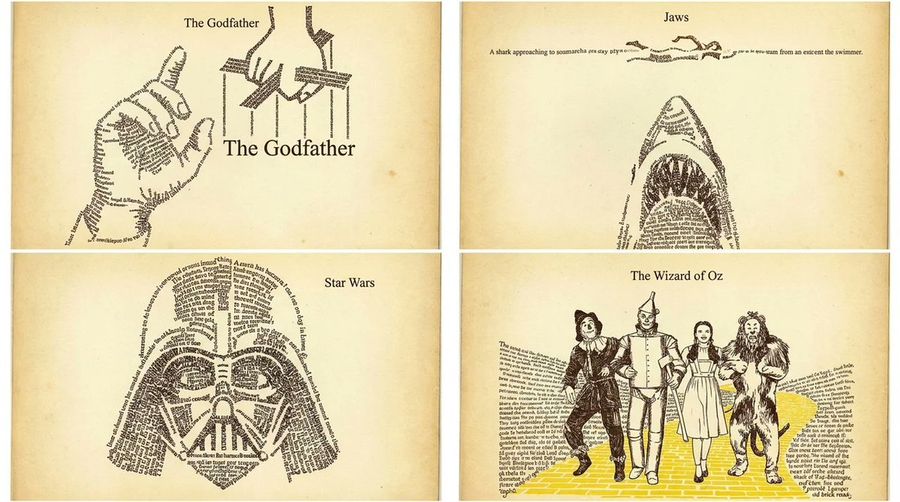 Cuadrícula de pósteres de películas con tipografía emergente