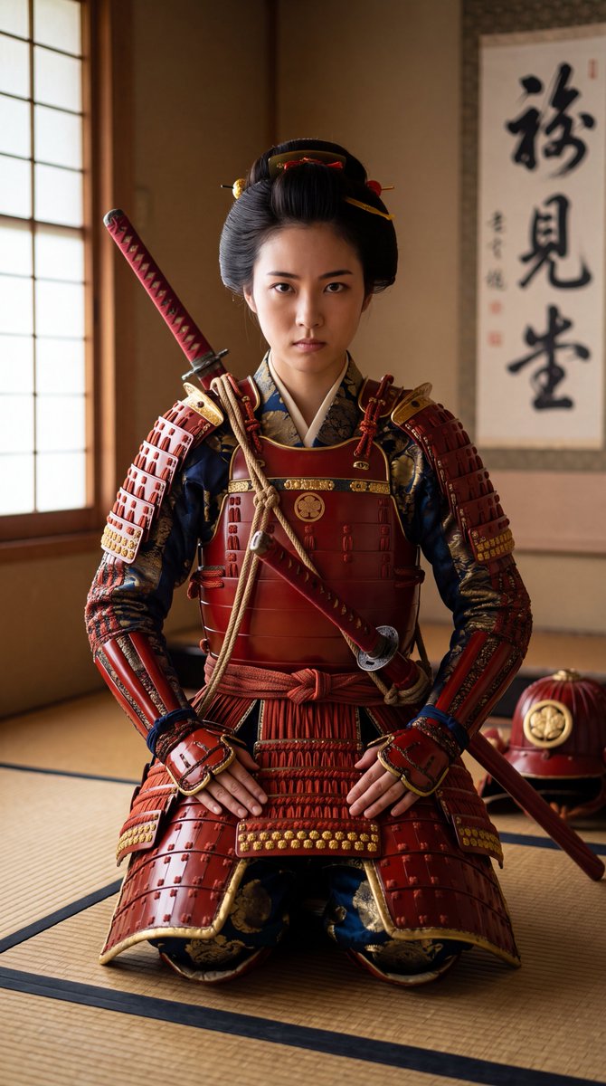 赤い鎧を纏った日本の女武者