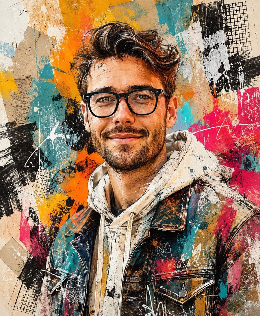 Pintura de Retrato em Técnica Mista Feita à Mão
