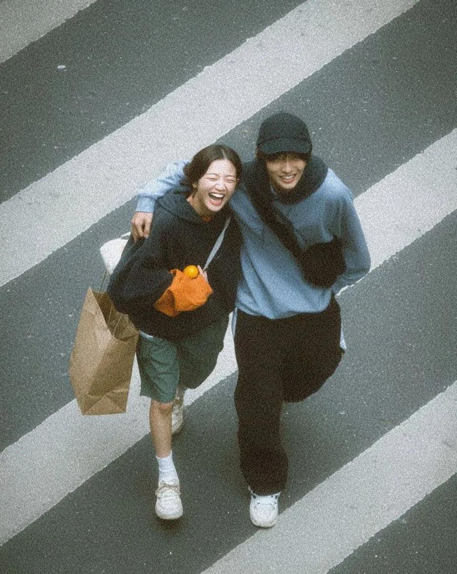 Cinematic Overhead Street Couple Photo