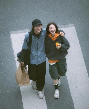Cinematic Overhead Street Couple Photo - 1
