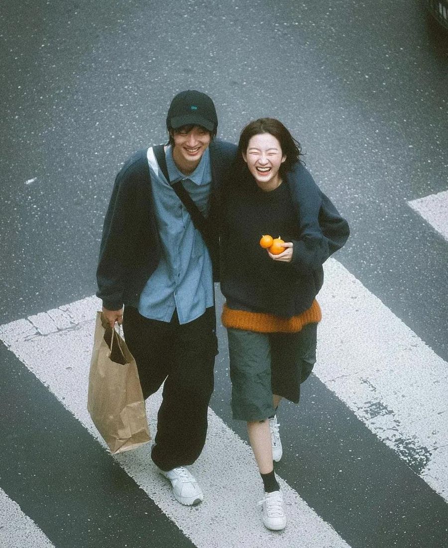 Cinematic Overhead Street Couple Photo