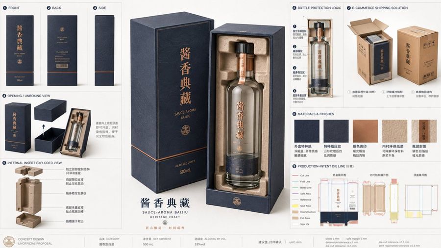 Tablero de diseño de empaque para Baijiu de lujo
