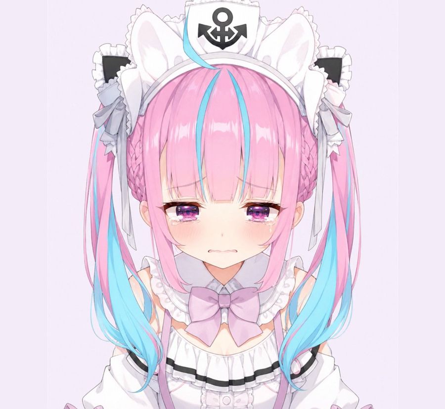 Sticker de anime de maid en tonos pastel con lágrimas