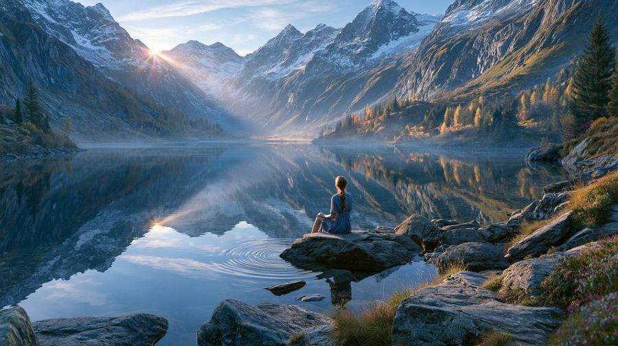 Reflexo de Lago Alpino ao Nascer do Sol