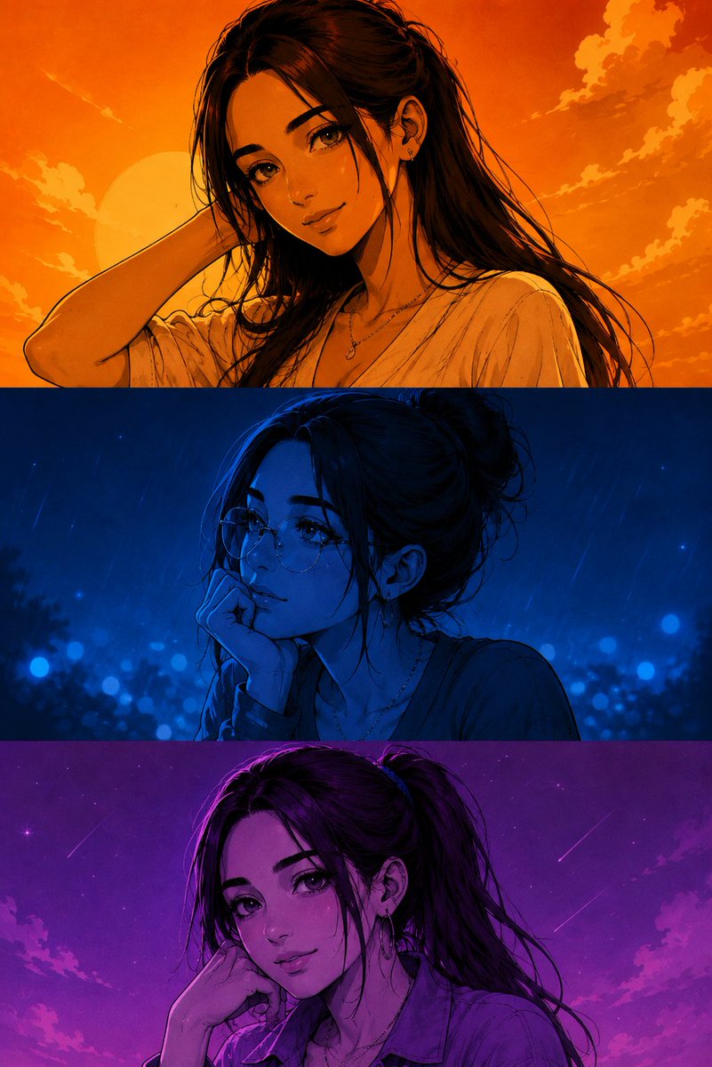 Manga Character Triptych Design