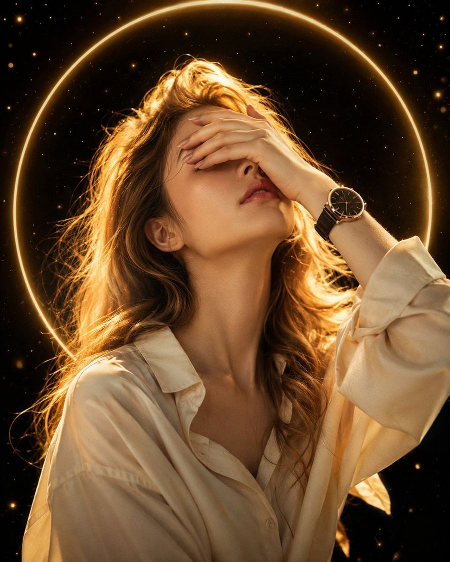 Dreamy Cinematic Portrait with Golden Halo