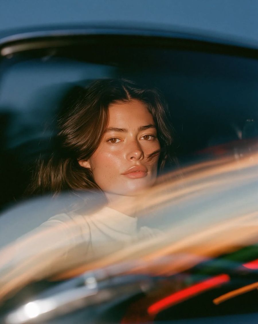 Vintage Car Window Blue Hour Portrait