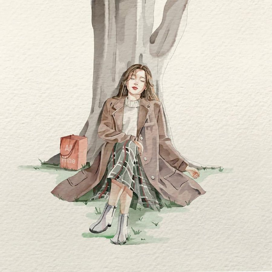 Minimalist Watercolor Illustration of a Stylish Woman