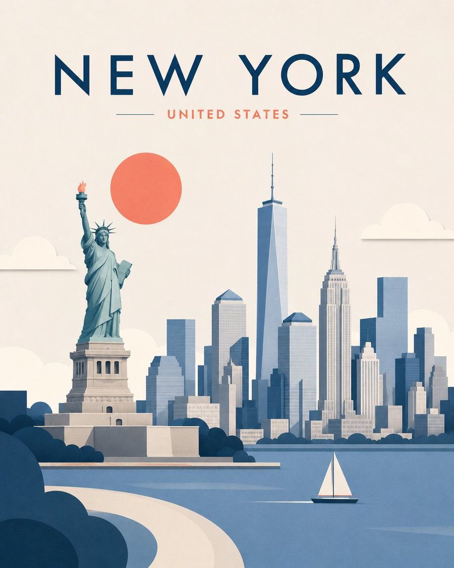 Minimalist Layered Travel Poster Illustration