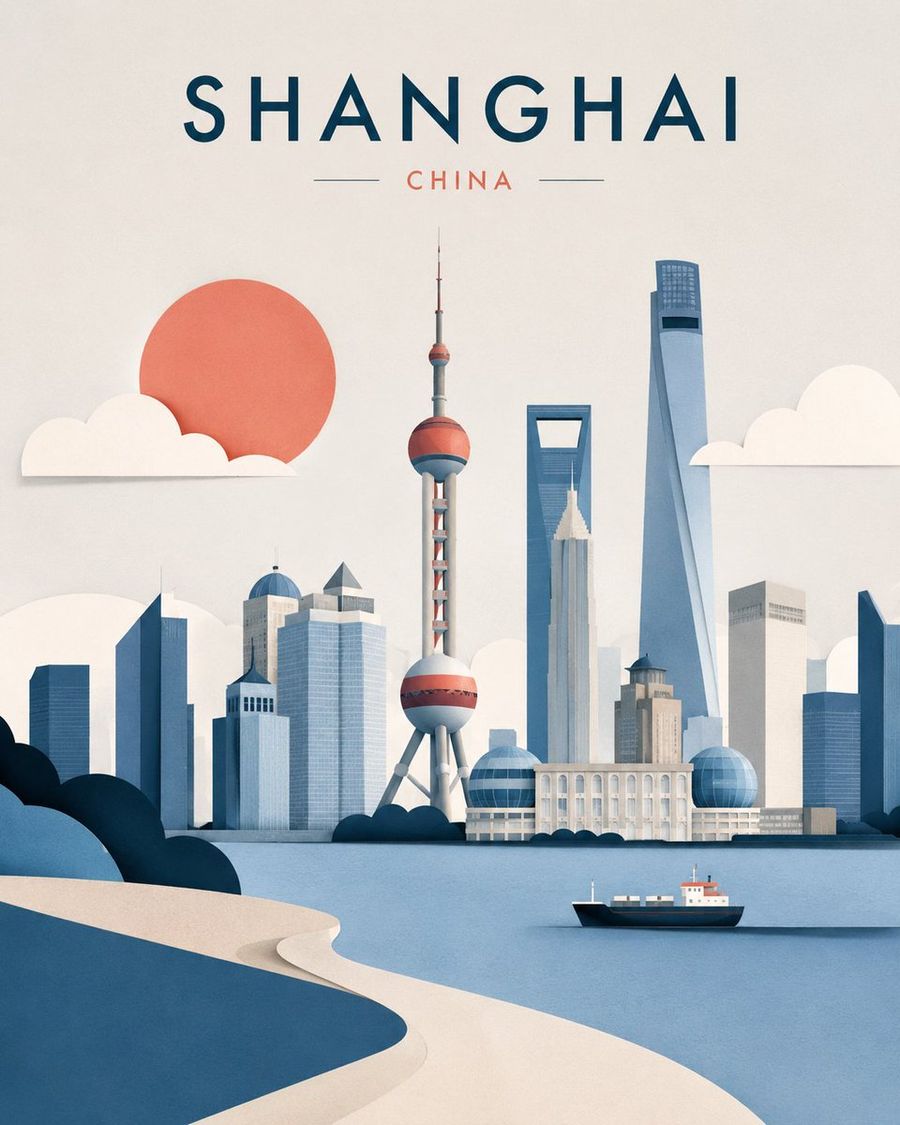Minimalist Layered Travel Poster Illustration
