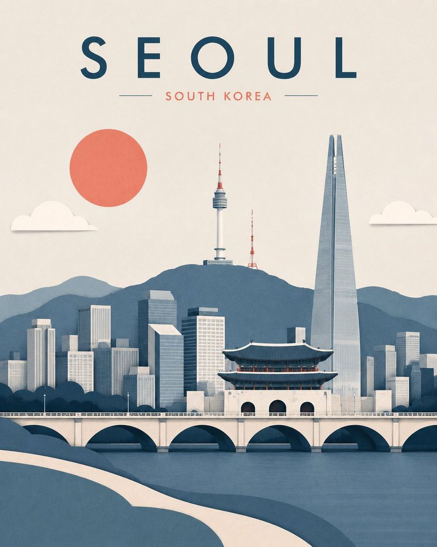 Minimalist Layered Travel Poster Illustration