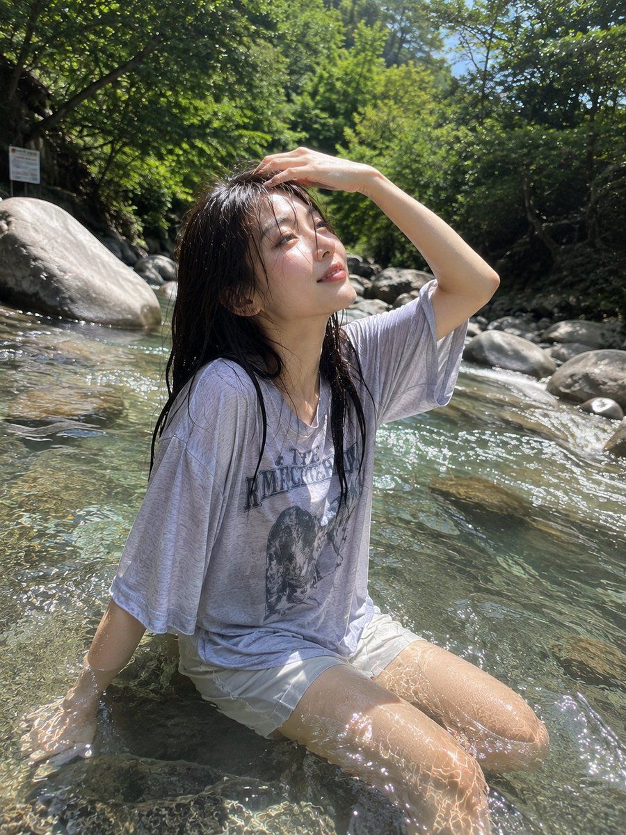 Realistic Mountain Stream Candid Portrait