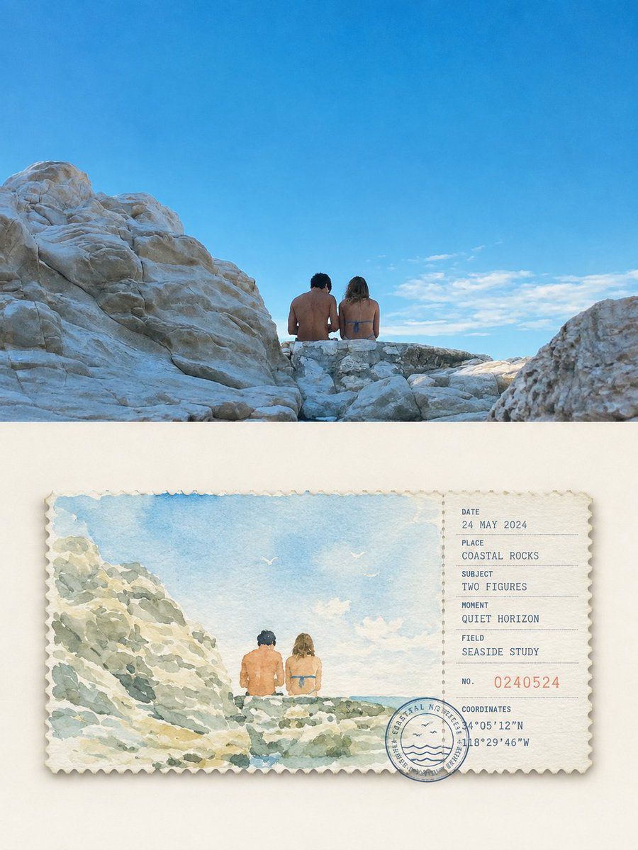 Suluboya Kartpostal Bilet Tarzı Poster