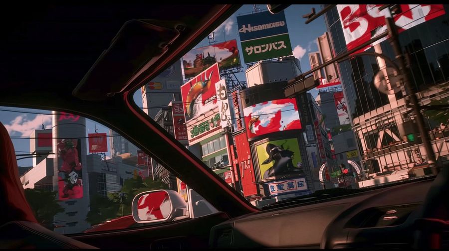 Tokyo Reklam Panolarının Anime Araç İçi Görünümü