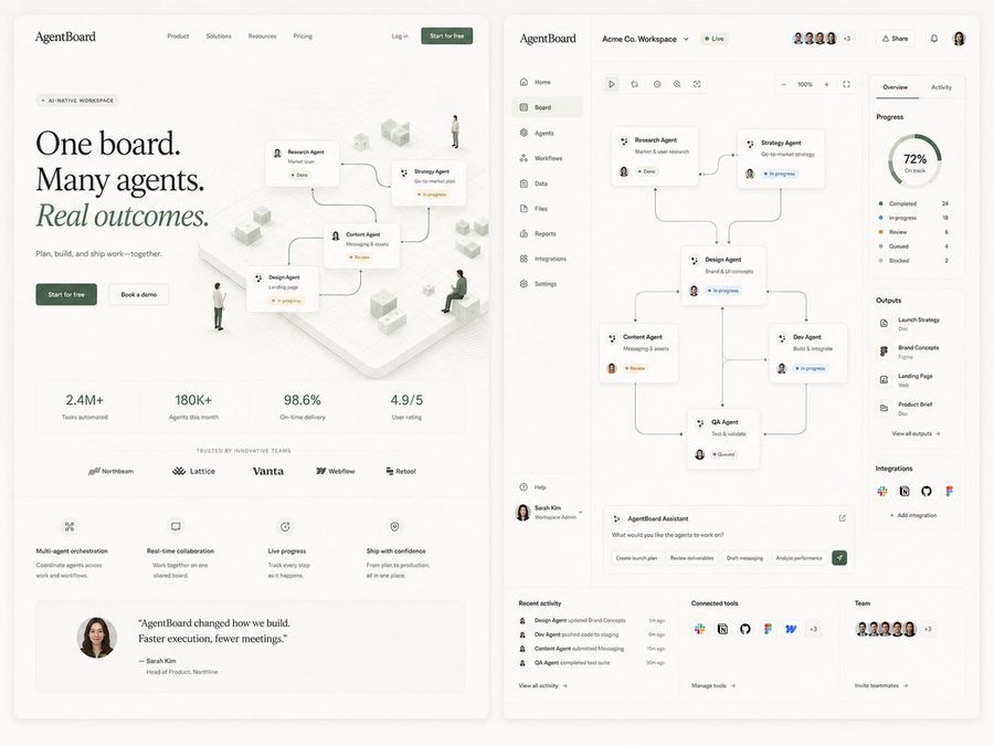 AgentBoard SaaS Landing และ Dashboard UI