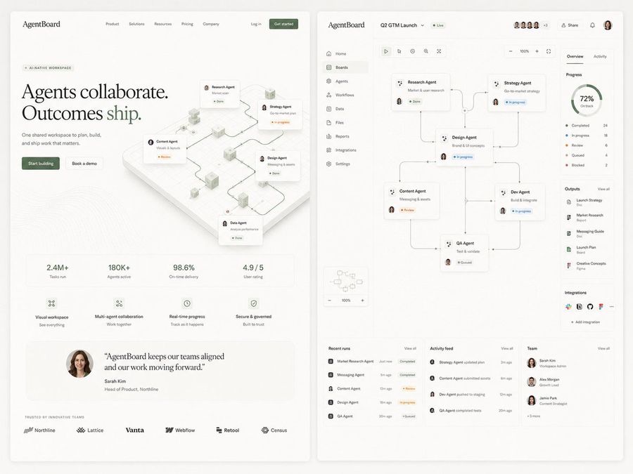 AgentBoard SaaS Landing และ Dashboard UI