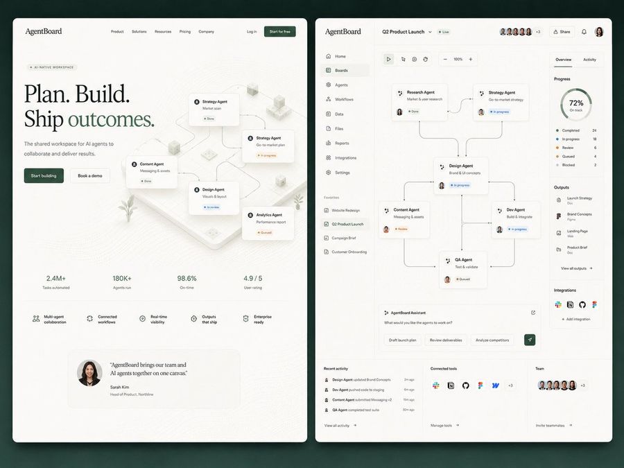 AgentBoard SaaS Landing และ Dashboard UI