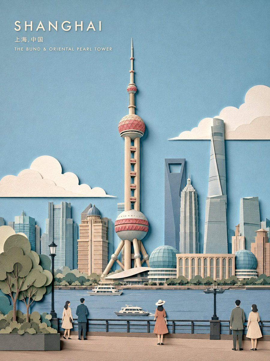 Layered Papercut City Travel Poster