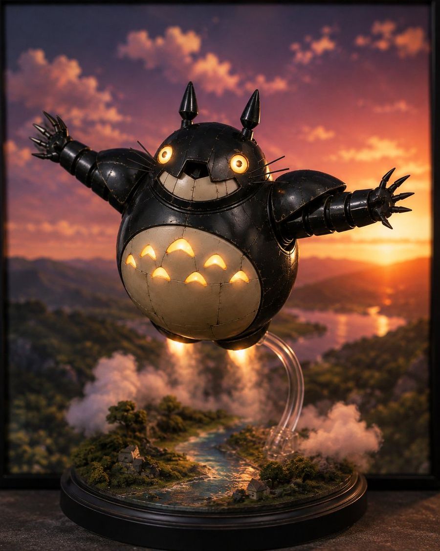 Figura de diorama de robot Totoro brillante