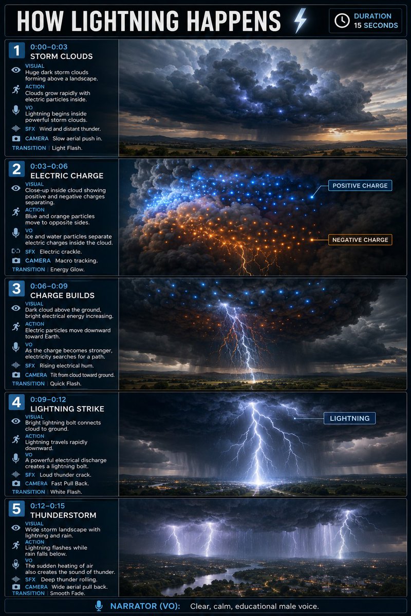 Infografica storyboard educativa sui fulmini
