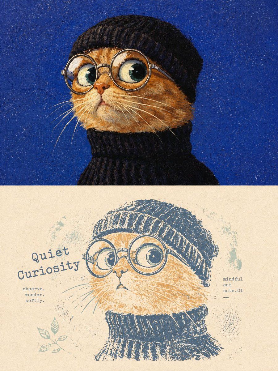 癒しの木版画風ポスター