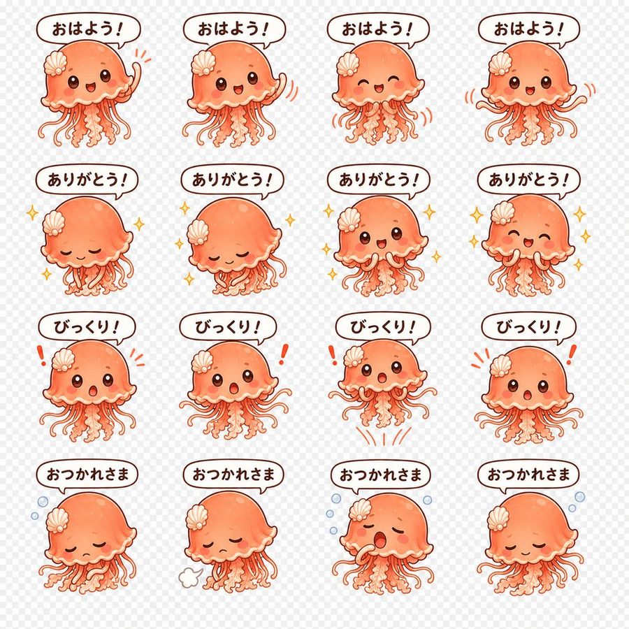 Hoja de pegatinas de medusas kawaii