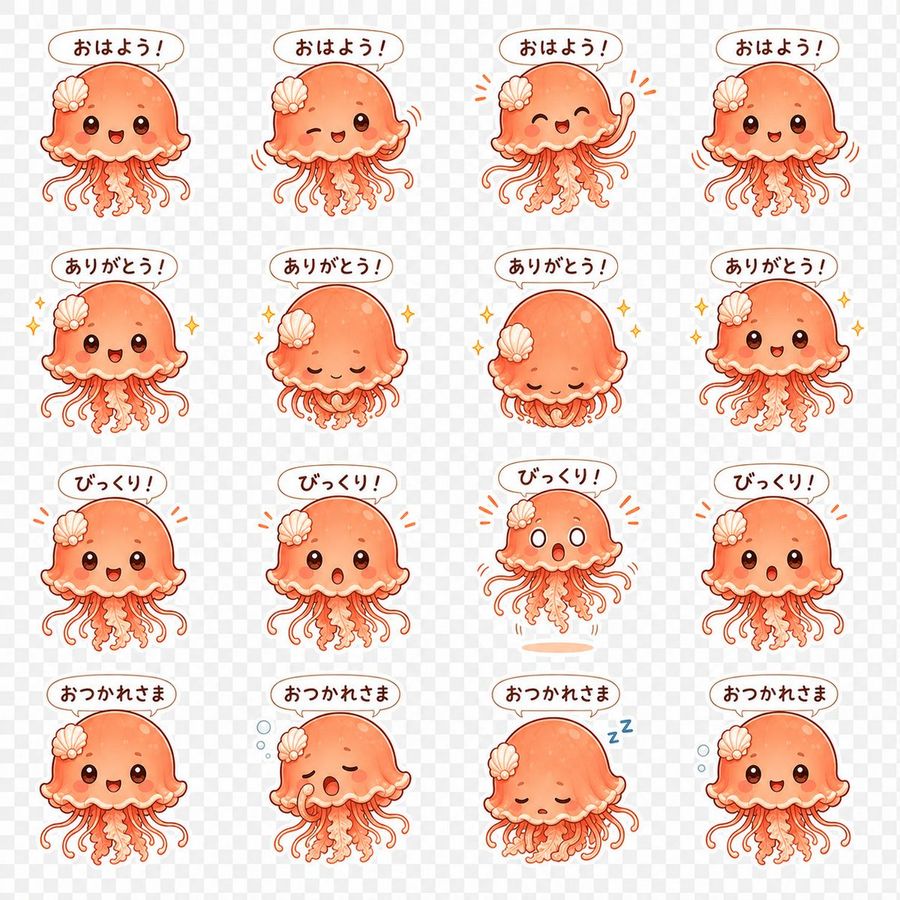 Hoja de pegatinas de medusas kawaii