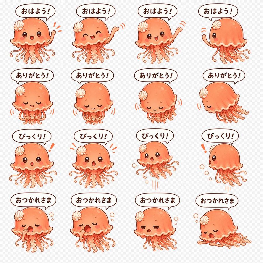 Foglio di adesivi Kawaii a forma di medusa