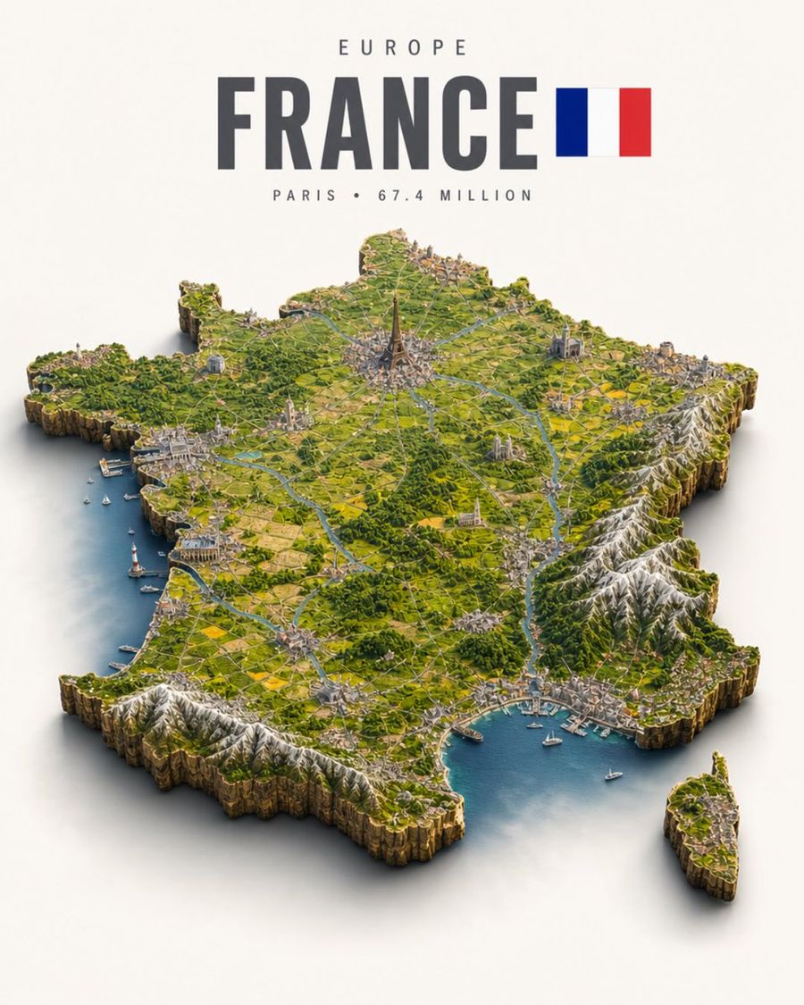 Póster de diorama isométrico de Francia