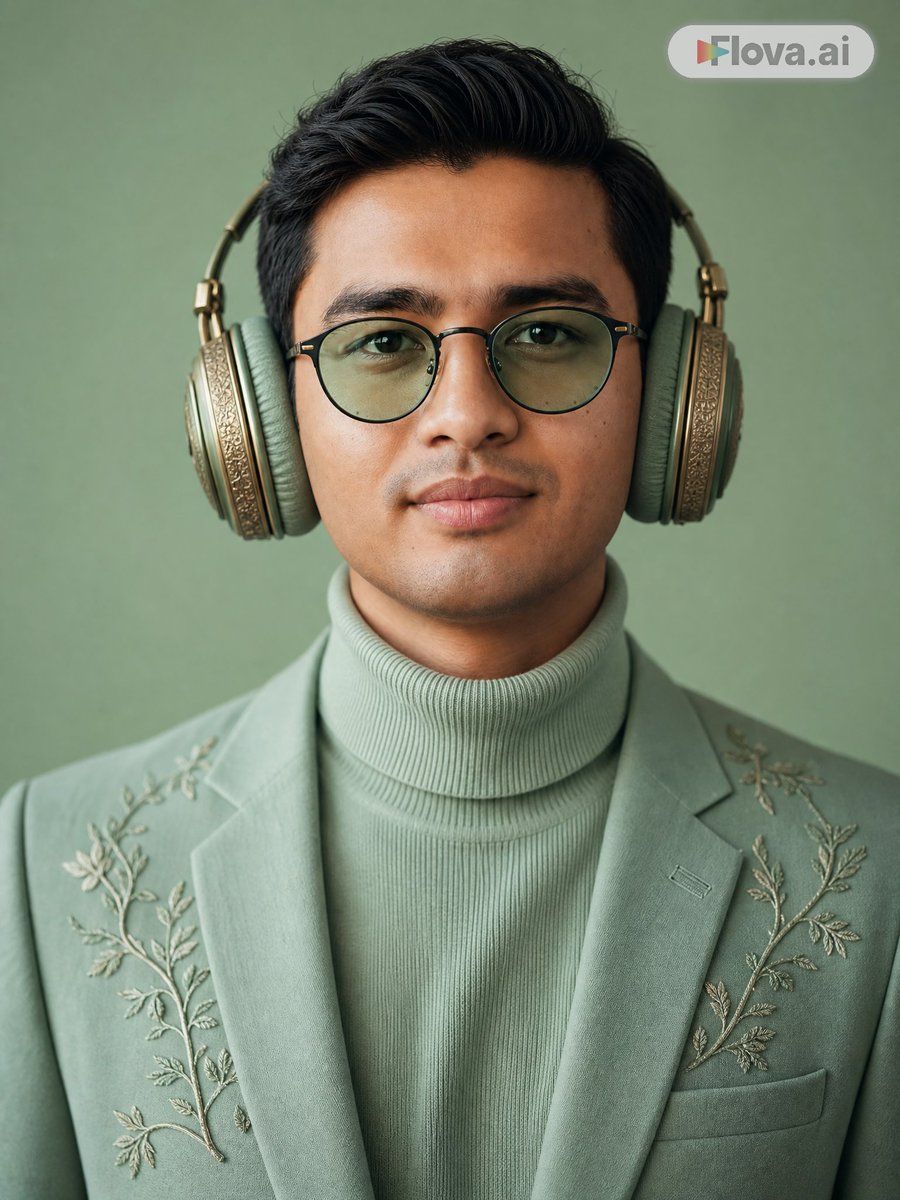 Retrato de audiófilo en verde menta