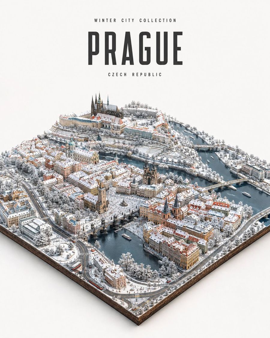 Diorama isometrico di una città in inverno