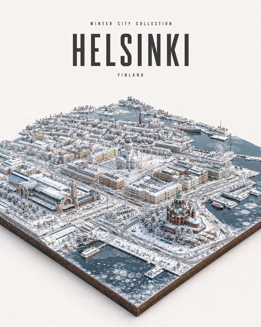 Diorama isometrico di una città in inverno