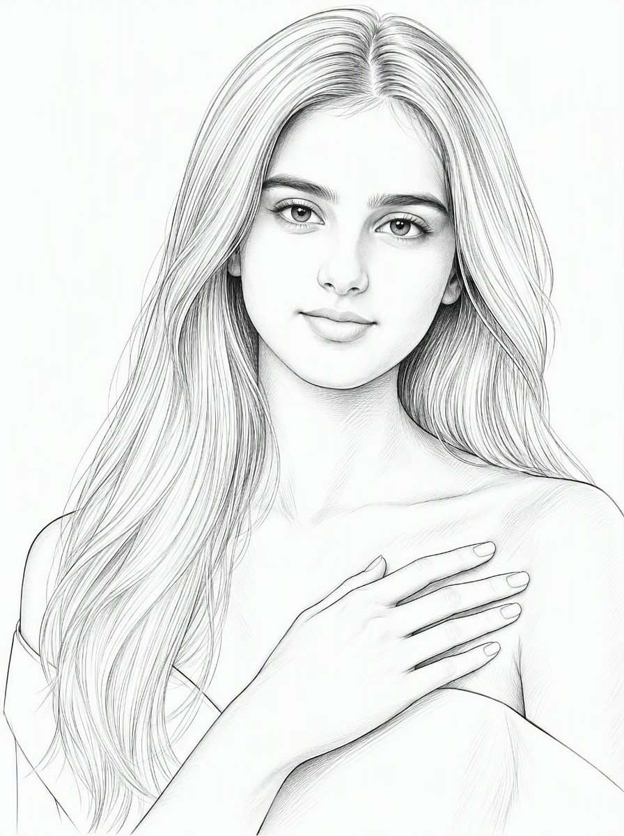 Elegante retrato a lápiz de una mujer joven