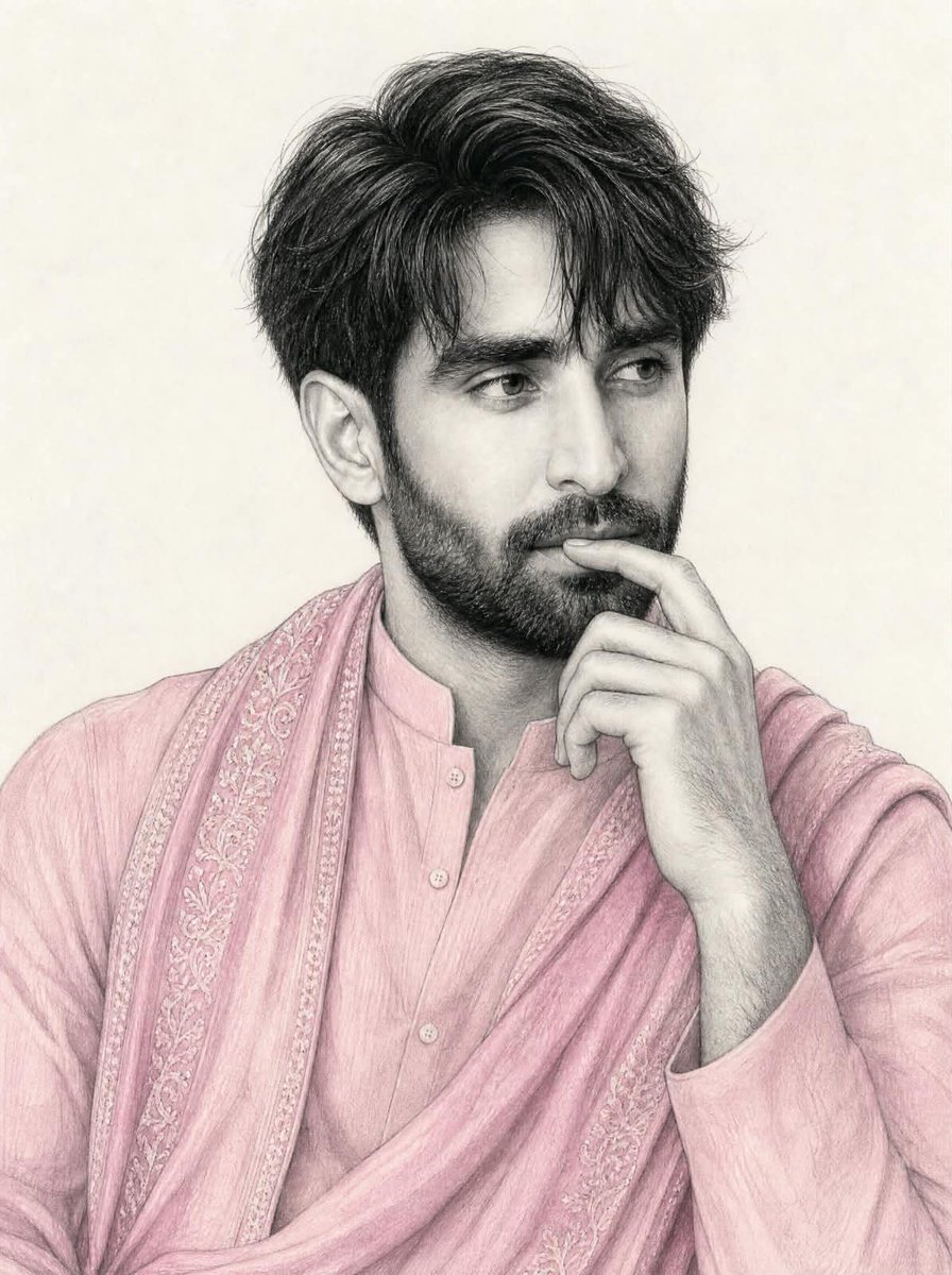 Boceto de retrato con kurta rosa pastel