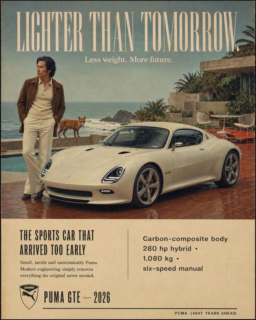 Póster publicitario de coche clásico