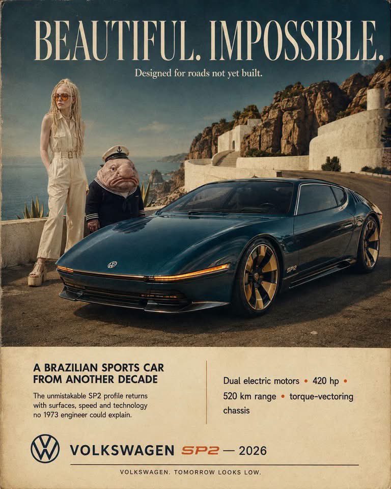 Póster publicitario de coche clásico