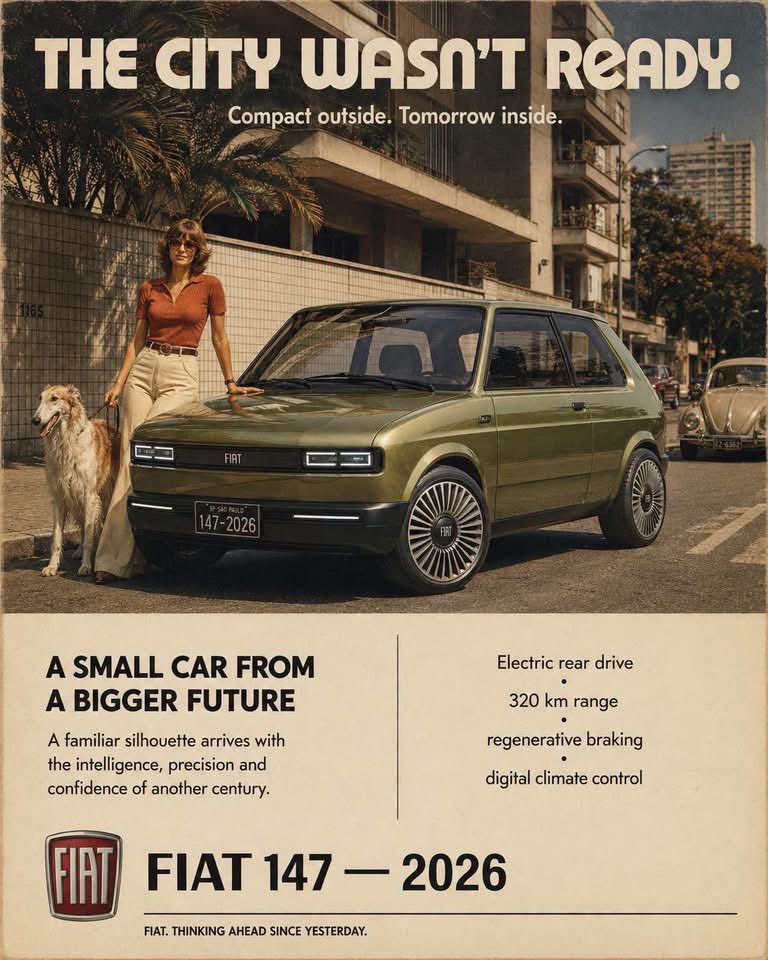 Póster publicitario de coche clásico