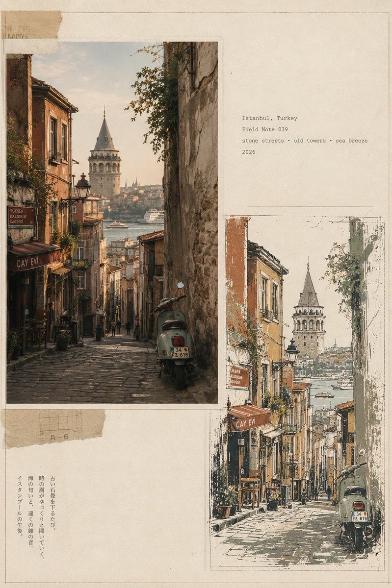 Collage editorial de diario de viajes vintage