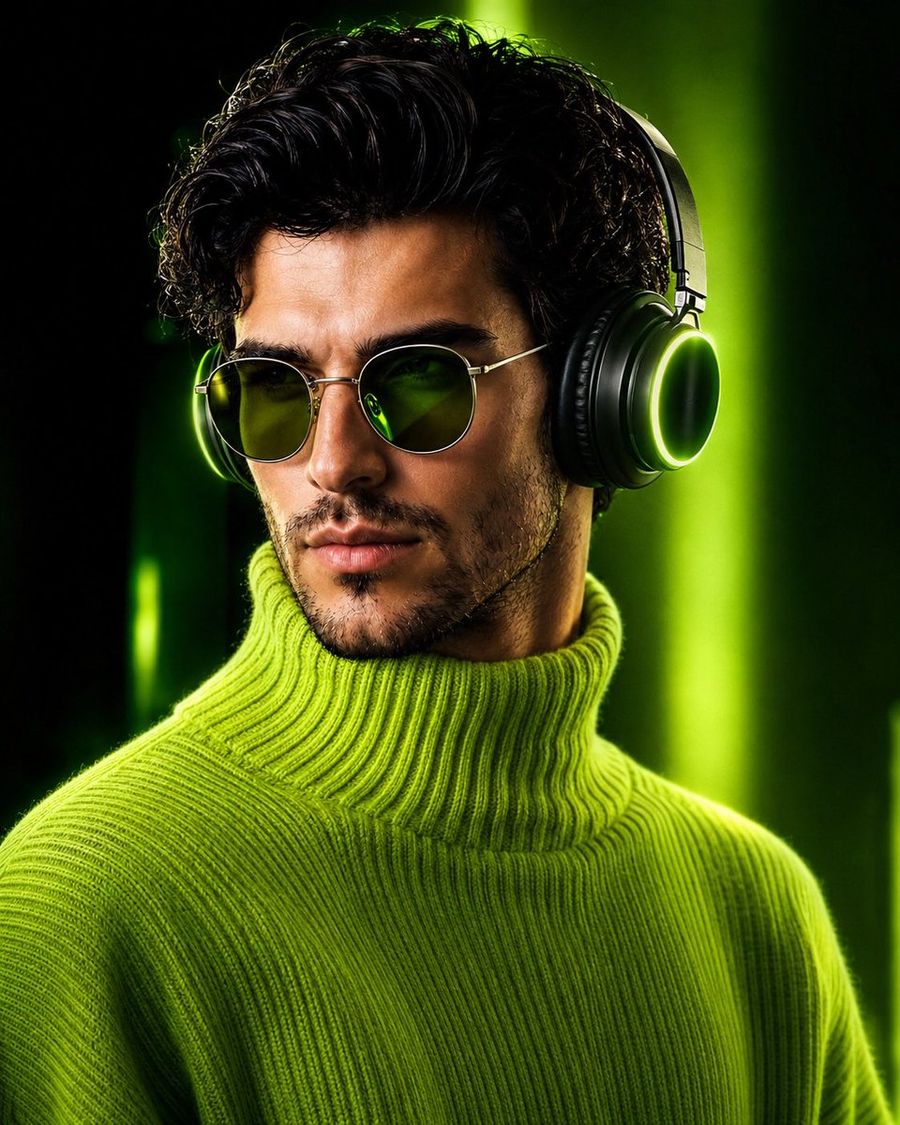 Retrato futurista en verde neón