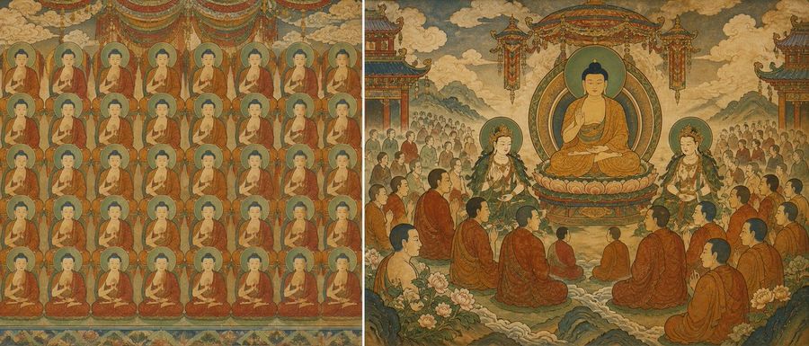 ภาพจิตรกรรมฝาผนังพุทธศิลป์แบบภาพคู่ (Diptych)