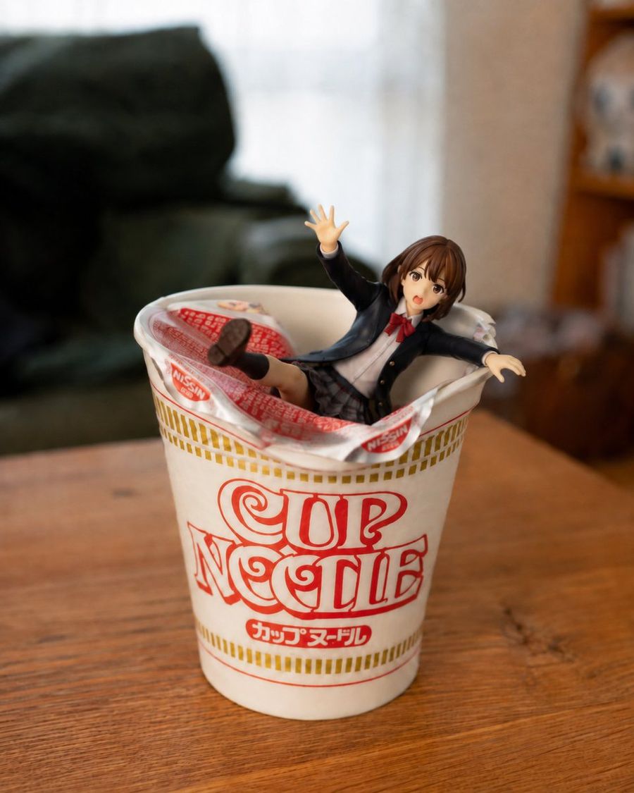 カップヌードルに落ちたアニメフィギュア