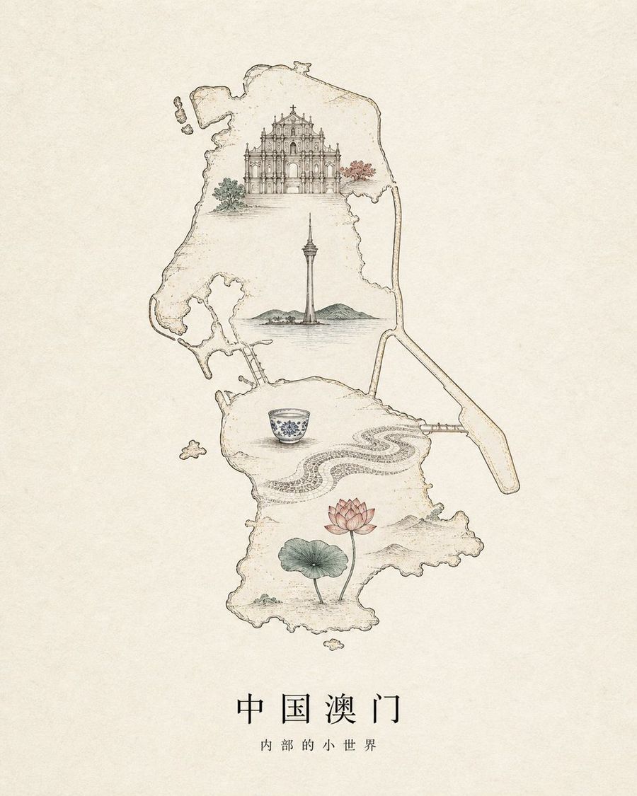 빈티지 마카오 지도 포스터