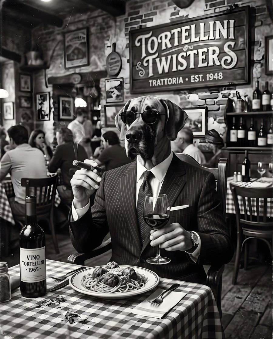 Fotografia di un cane elegante al ristorante