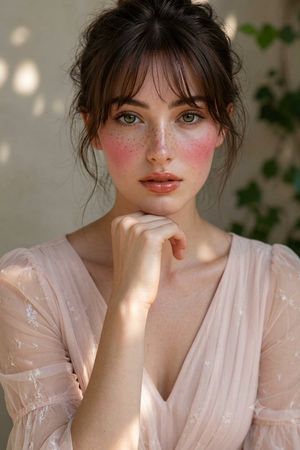 ภาพพอร์ตเทรตสาวผมสีน้ำตาลในทรงผมเกล้ามวยแบบสบายๆ