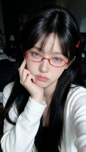 ภาพถ่ายเซลฟี่พอร์ตเทรตสมจริงพร้อมแว่นตาสีแดง - 2