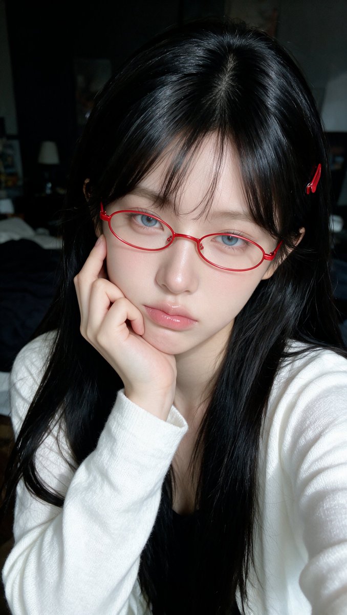 佩戴红色眼镜的写实自拍肖像